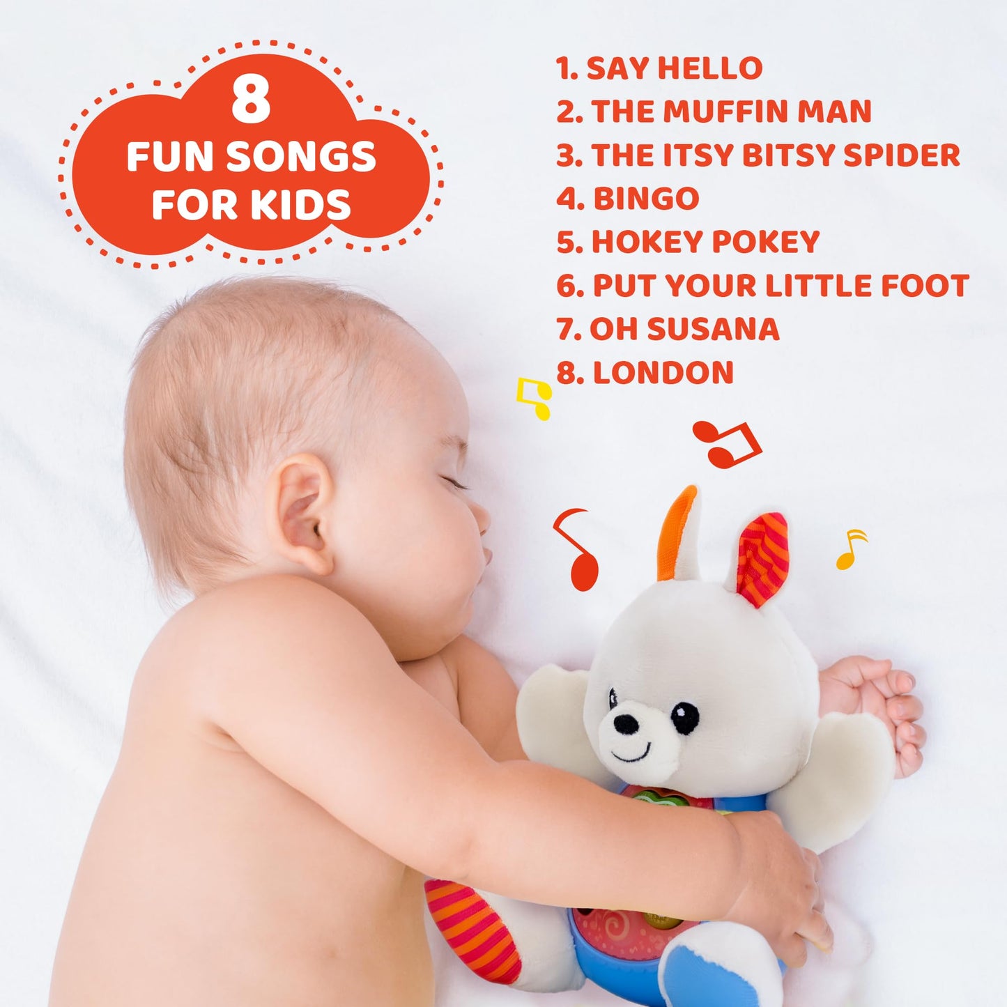 Easter Bunny Plush Toy - Musical Stuffed Animal with 3 Light-Up Buttons, 8 Fun Nursery Rhymes & Sound Effects - Soft Easter Basket Stuffer for Infants, Babies, and Toddlers Aged 3 Months +