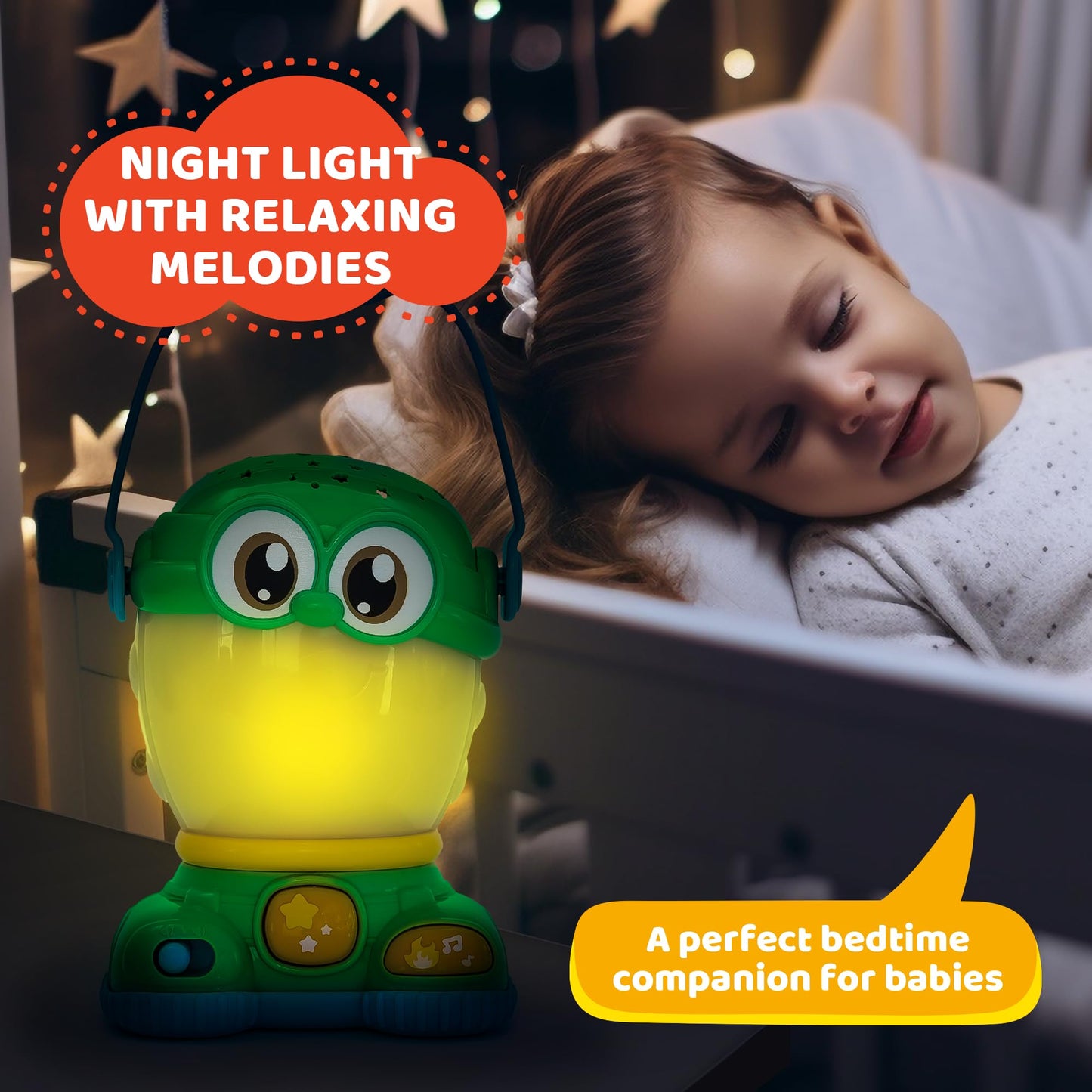 Kids Camping Lantern Night Light Star Projector w/ Soothing Sounds – Mini, Small & Toddler-Friendly Lantern Toy – Perfect Light-Up Toy for Babies 6 Months & Up