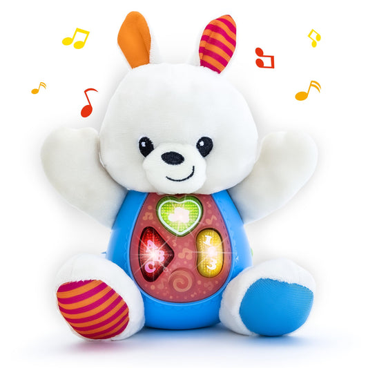 Easter Bunny Plush Toy - Musical Stuffed Animal with 3 Light-Up Buttons, 8 Fun Nursery Rhymes & Sound Effects - Soft Easter Basket Stuffer for Infants, Babies, and Toddlers Aged 3 Months +
