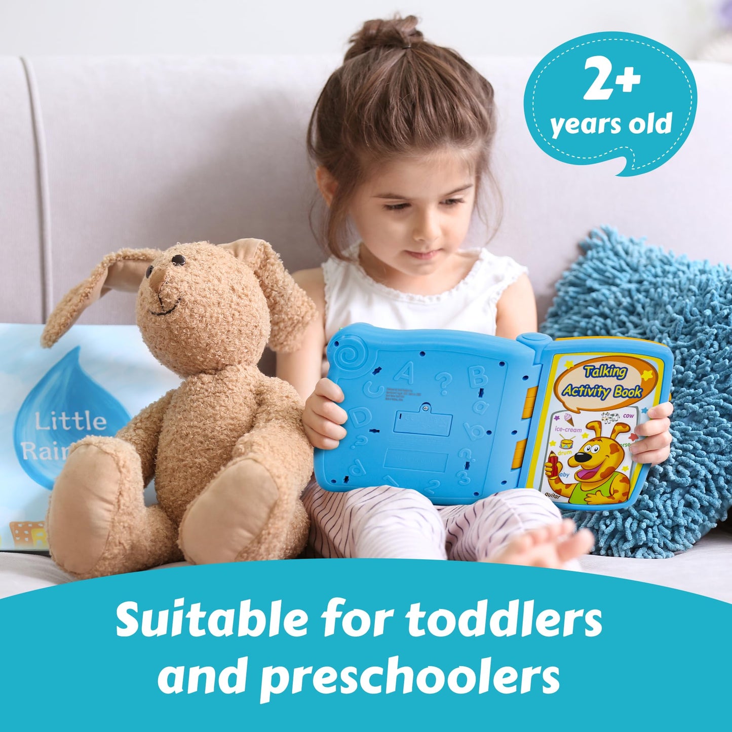 Talking Activity Book for 2 Years Old & Up - Sound Book with 5 Learning Activities Including Letters, Numbers, Quiz Game & Memory Match - Interactive Books for Babies with Fun Sound and Melodies