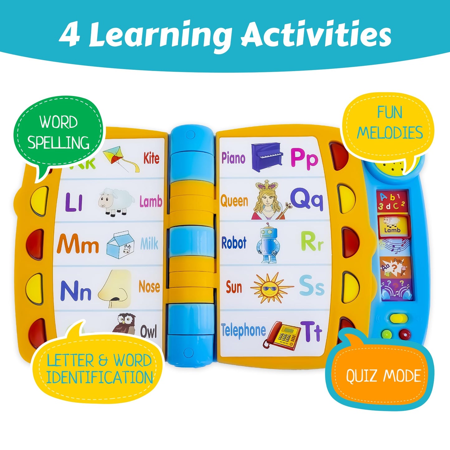 Talking Activity Book for 2 Years Old & Up - Sound Book with 5 Learning Activities Including Letters, Numbers, Quiz Game & Memory Match - Interactive Books for Babies with Fun Sound and Melodies
