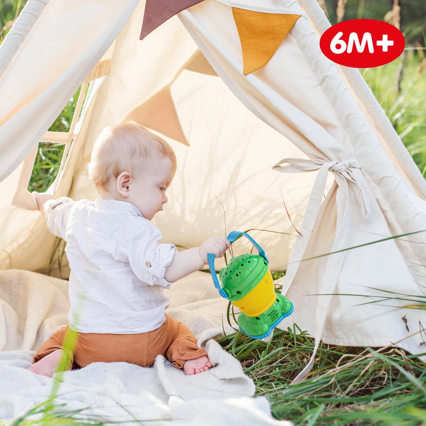 Kids Camping Lantern Night Light Star Projector w/ Soothing Sounds – Mini, Small & Toddler-Friendly Lantern Toy – Perfect Light-Up Toy for Babies 6 Months & Up