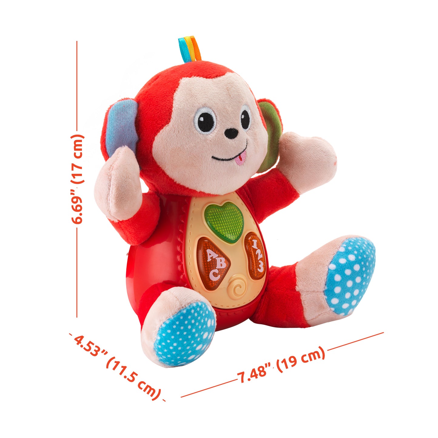 KiddoLab Musical Monkey Plush Toy - Soft Stuffed Animal with Light-Up Buttons and Melodic Nursery Songs for 3+ Month Old Babies