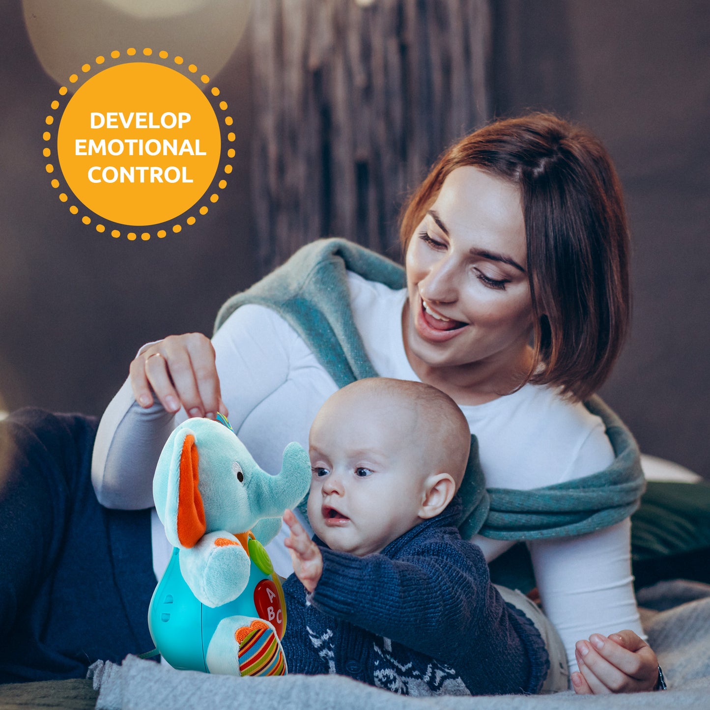KiddoLab Plush Elephant Baby Toys - Musical Stuffed Animals with 3 Light-Up Buttons, 4 Children's Nursery Songs & Sound Effects - Soft Learning Toy for 3 Months & Olds Infants, Babies & Toddlers