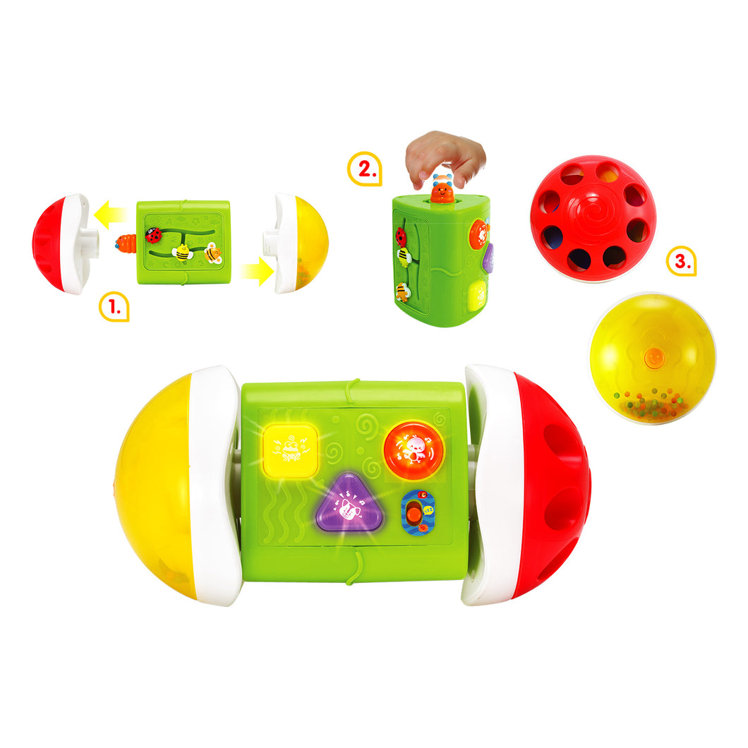 KiddoLab 3 in 1 Roll & Learn Activity Center for Baby and Rattle Ball Toy. Infant Learning Activity Center Toy with Colorful Lights and Fun Sounds.Interactive Light Up Toys for 6 Month Old Baby