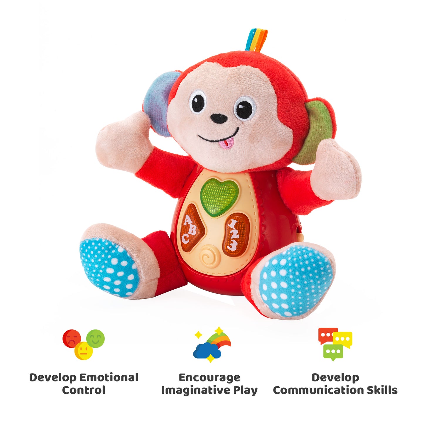 KiddoLab Musical Monkey Plush Toy - Soft Stuffed Animal with Light-Up Buttons and Melodic Nursery Songs for 3+ Month Old Babies