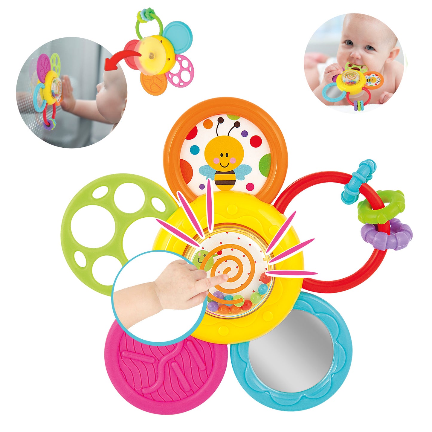 Spin & Rattle Teething Toy: Multi-Activity Toy for Infants 6 Months+