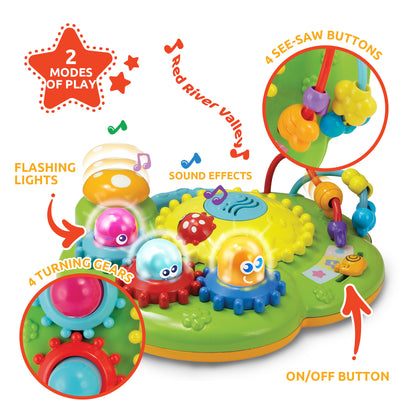 KiddoLab Activity Center Fun Ride Garden - Press & Play Sensory Toy with Sounds Effects & Music - Baby Learning Toys with Pop Up Lights & Gears - Birthday Gift for Babies Ages 6 Months Old & Up